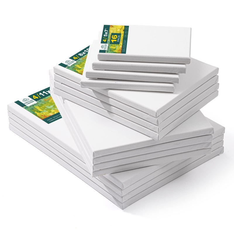 Inburit Canvas for Painting for Adults & Kids 16 Pack with 11x14  9 x12  8x10  5x7 (4 of Each)  Blank Primed Stretched Canvases for Oil  Acrylic & Other Painting Media - Image 5